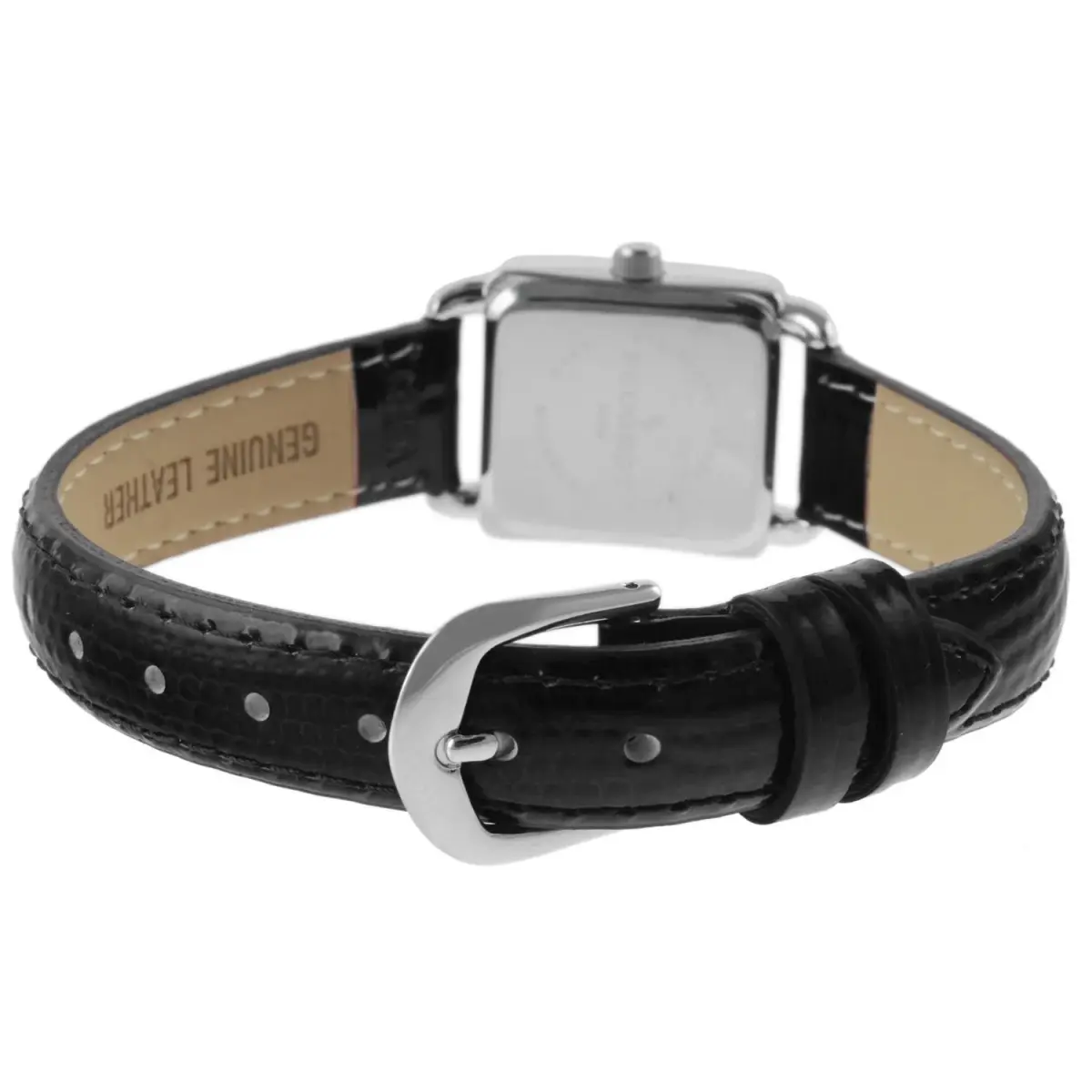 Peugeot Ladies Mini Square Gold Tone Crystal Accented Brown Leather Strap Watch 20mm | Japanese Quartz Movement - view 2