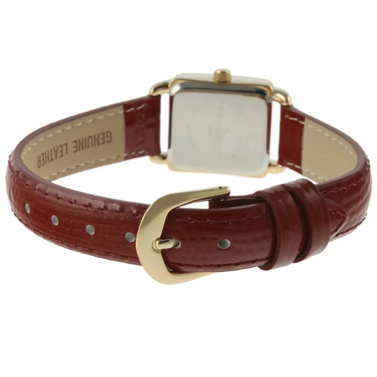 Peugeot Mini Square Gold Tone Crystal Accented Brown Leather Strap Watch 20mm (0.79 inch) | Elegant Analog Watch for Women - view 2