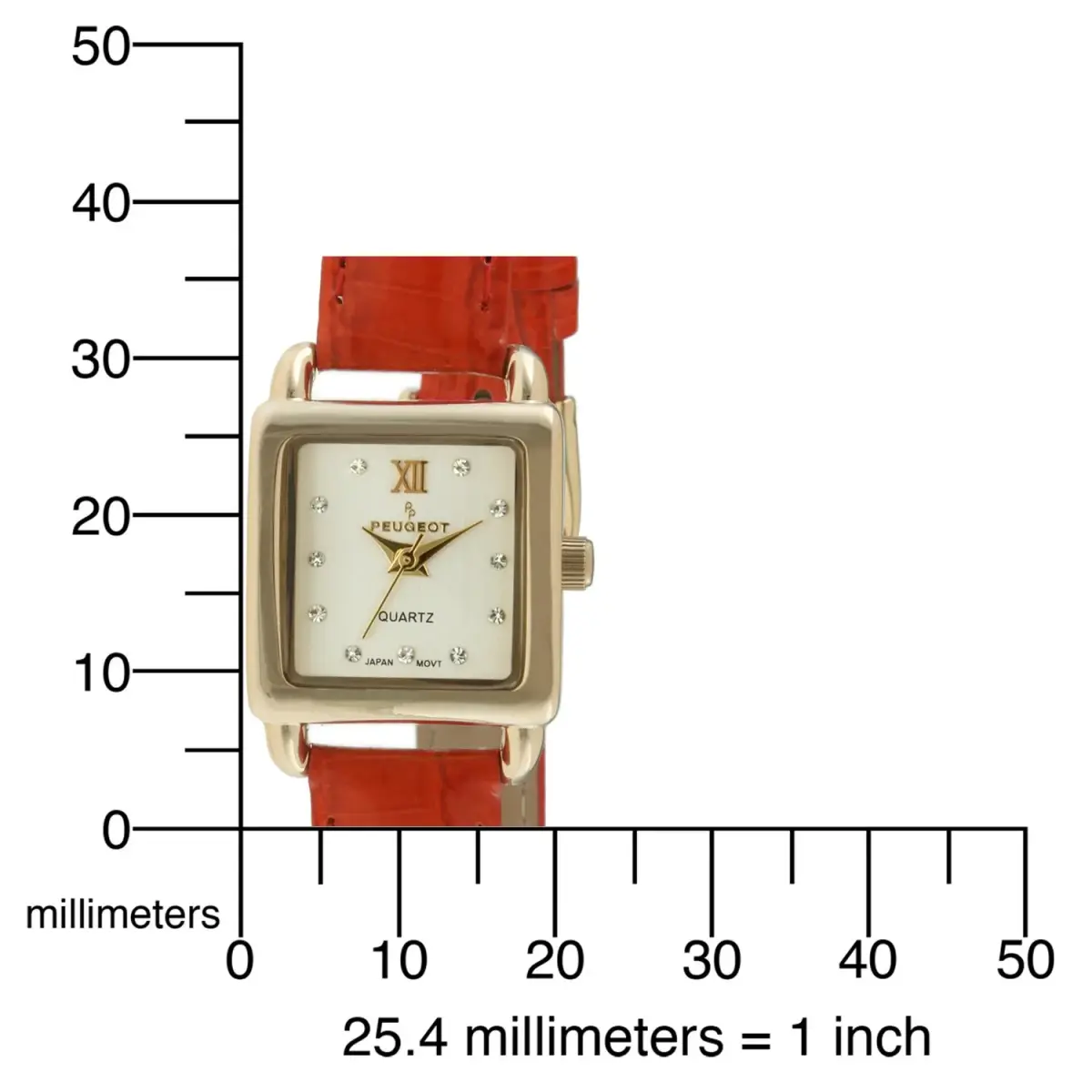 Peugeot Mini Square Gold Tone Crystal Accented Brown Leather Strap Watch 20mm (0.79in) | Japanese Quartz Movement - view 5