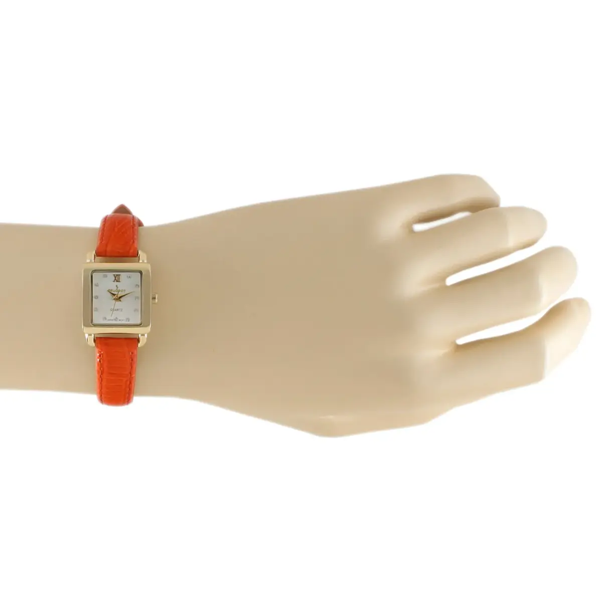 Peugeot Mini Square Gold Tone Crystal Accented Brown Leather Strap Watch 20mm (0.79in) | Japanese Quartz Movement - view 4