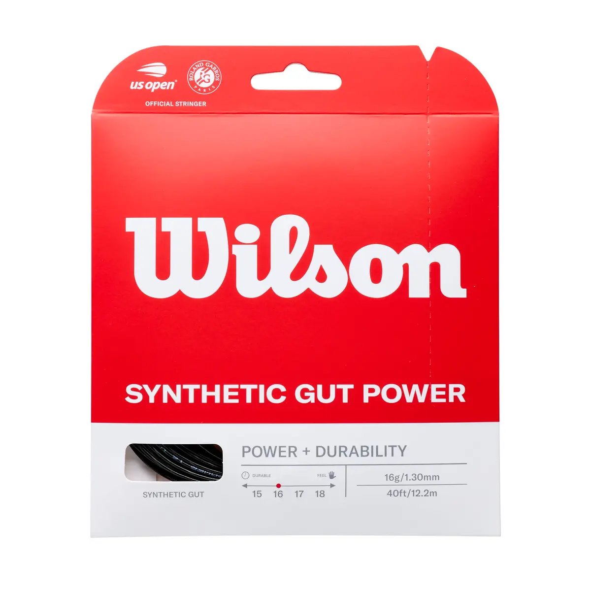 WILSON Synthetic Gut Power 16 Tennis String Set, Black, 16 | Responsive Synthetic Core for All Styles - main product image