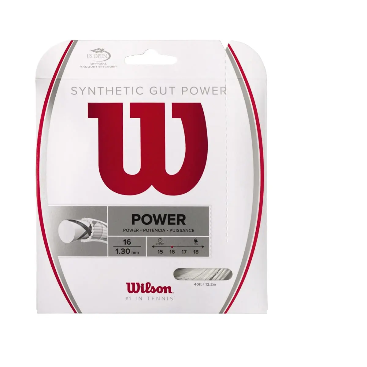 Wilson Synthetic Gut Power 16 | 40-Feet Tennis String Set, White, for All Levels - main product image