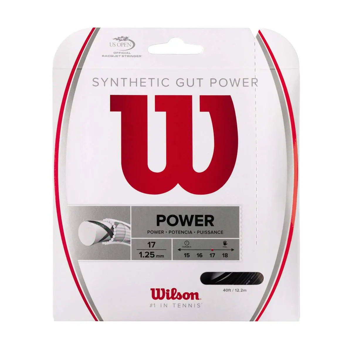 Wilson Synthetic Gut Power 17 Tennis String Set, Black, 17 | Responsive Energy & Classic Core - main product image