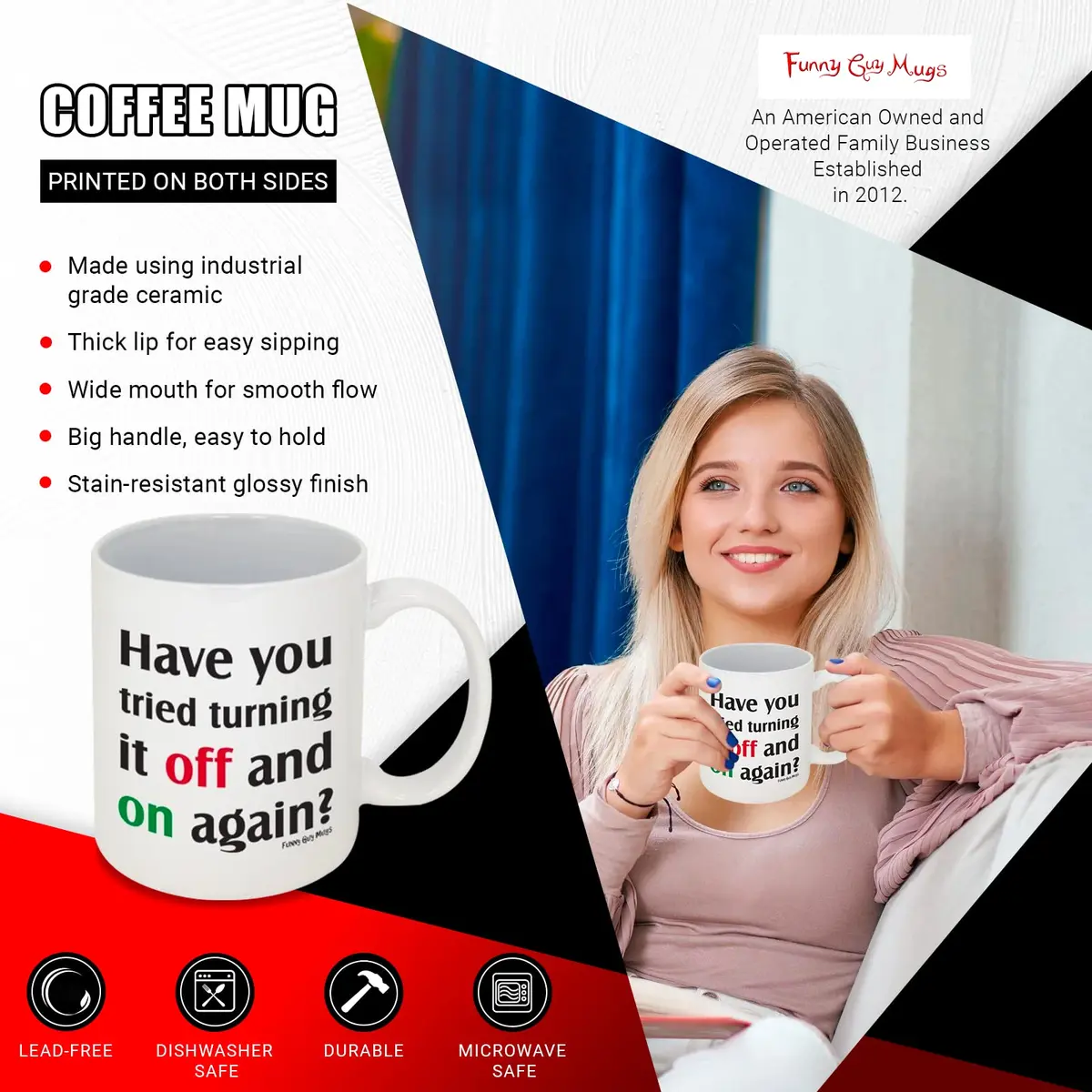Funny Guy Mugs Have You Tried Turning It Off And On Again? Ceramic Coffee Mug 325ml (11oz) | Funny Coffee Mug for Men and Women - view 2