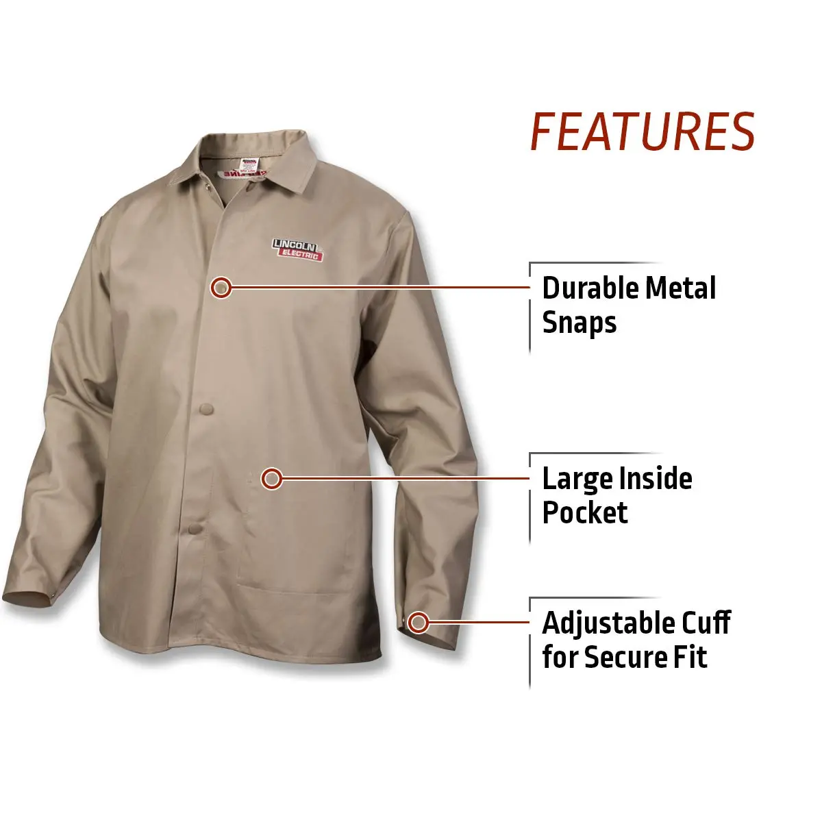 Lincoln Electric Flame Resistant Cotton Welding Jacket | Khaki / Tan | Medium | K3317-M - view 3