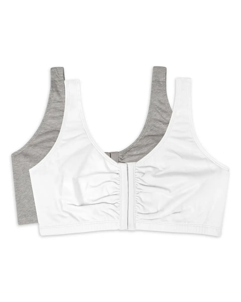 Fruit of the Loom Women's Front-Close Cotton Sports Bra Multi-Pack (2-Pack, Size 42) | Easy On & Off Wireless Comfort - main product image