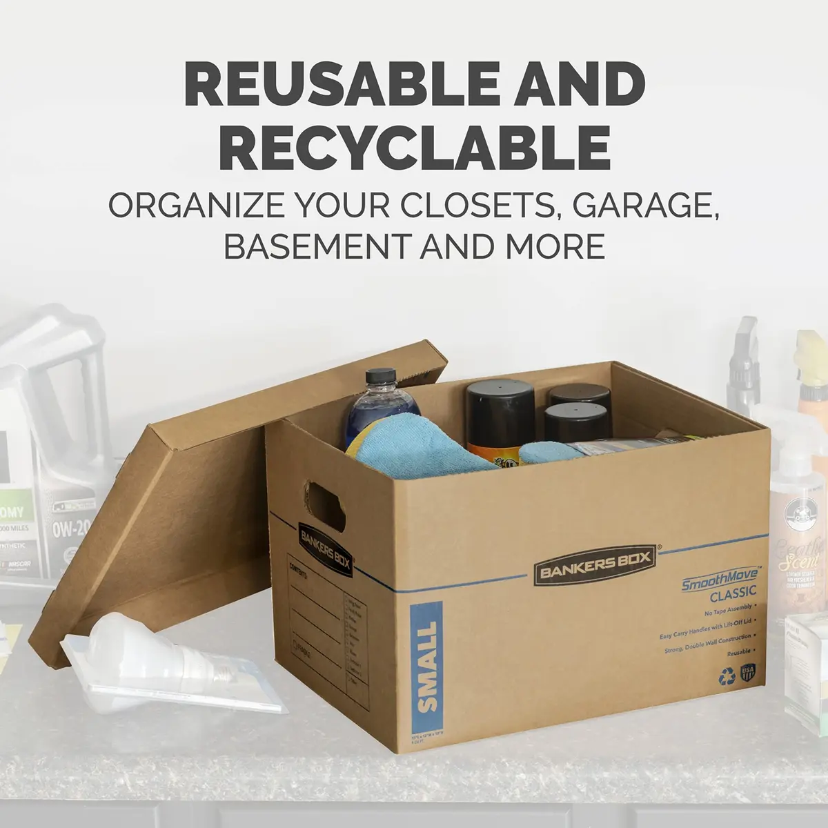 Bankers Box 10-Pack Small Classic Moving Boxes with Reinforced Handles | Tape-Free, Durable, Recyclable - view 8