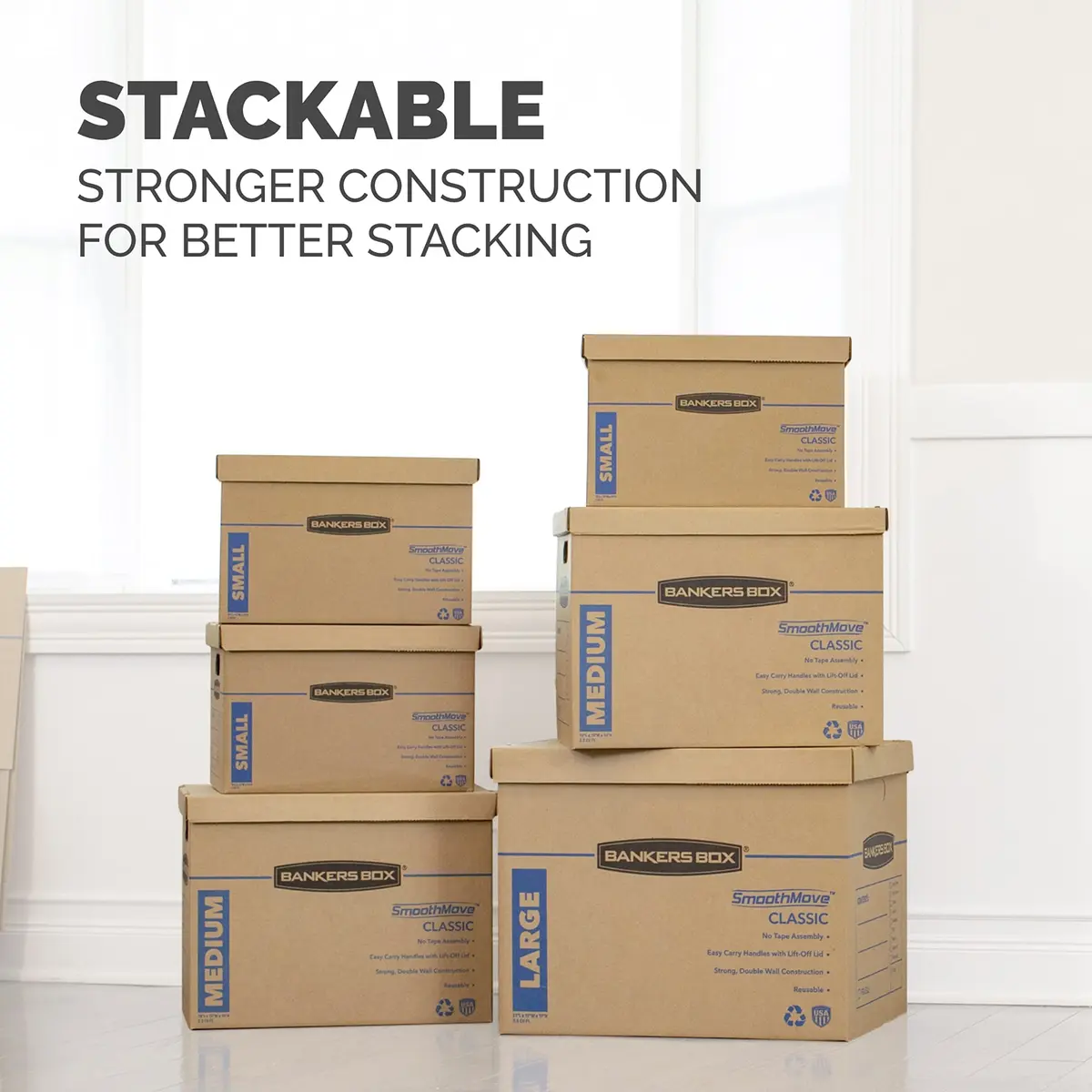 Bankers Box 10-Pack Small Classic Moving Boxes with Reinforced Handles | Tape-Free, Durable, Recyclable - view 9