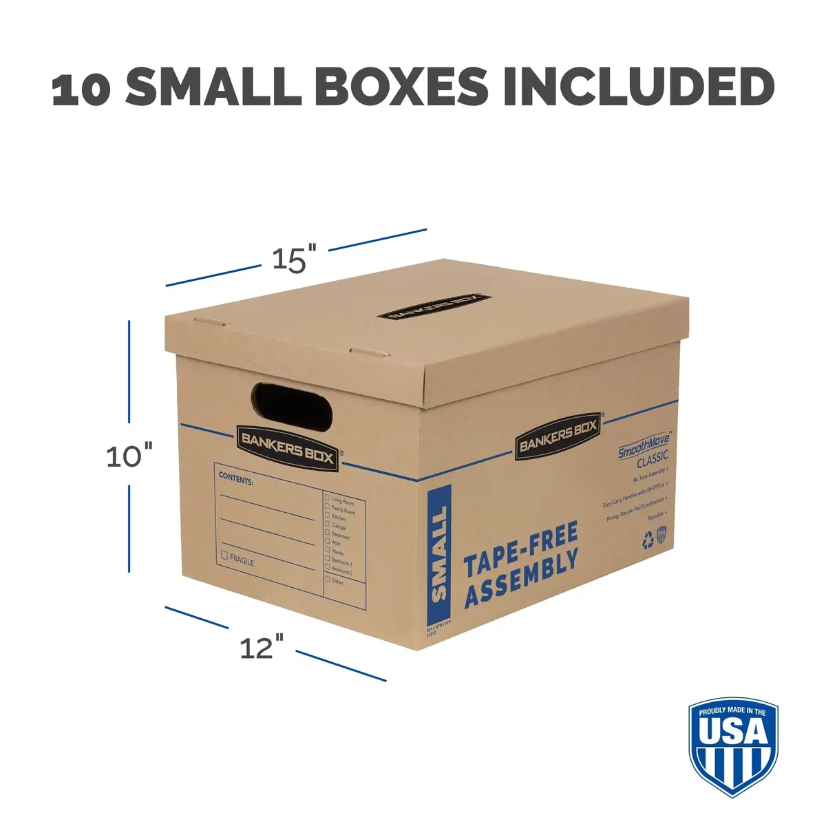 Bankers Box 10-Pack Small Classic Moving Boxes with Reinforced Handles | Tape-Free, Durable, Recyclable - view 3
