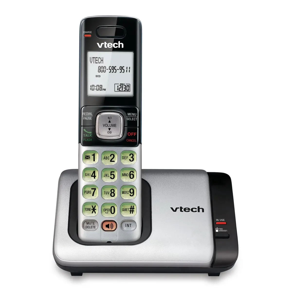 VTech CS6719 DECT 6.0 Cordless Phone with Caller ID/Call Waiting, 1 Handset Silver/Black | Full Duplex Speakerphone - main product image