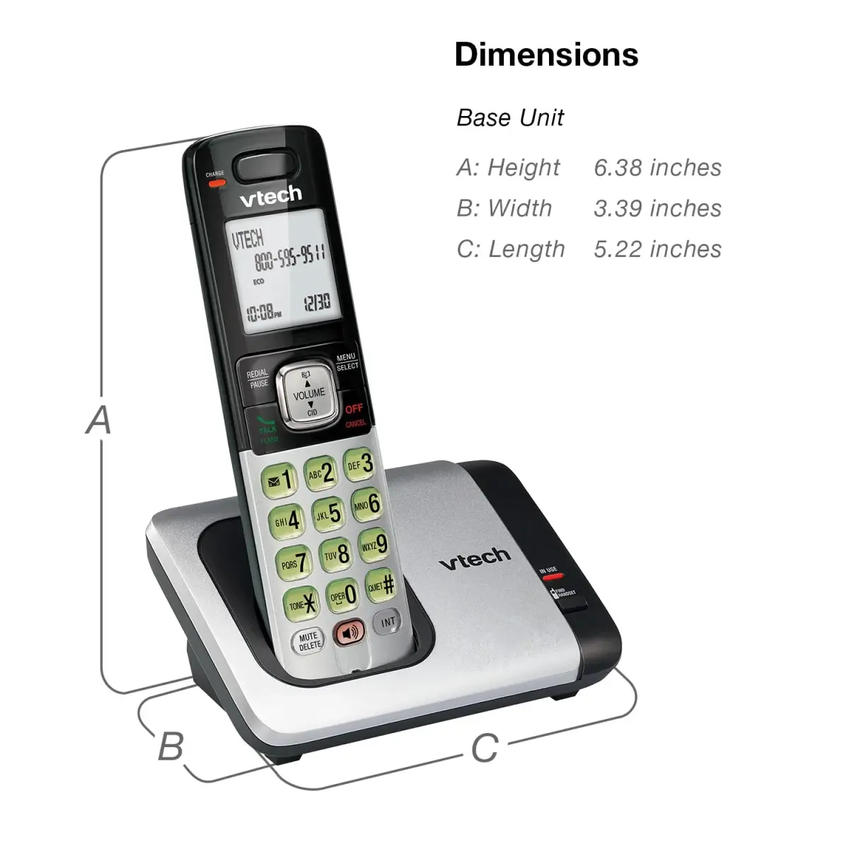 VTech CS6719 DECT 6.0 Cordless Phone with Caller ID/Call Waiting, 1 Handset Silver/Black | Full Duplex Speakerphone - view 7