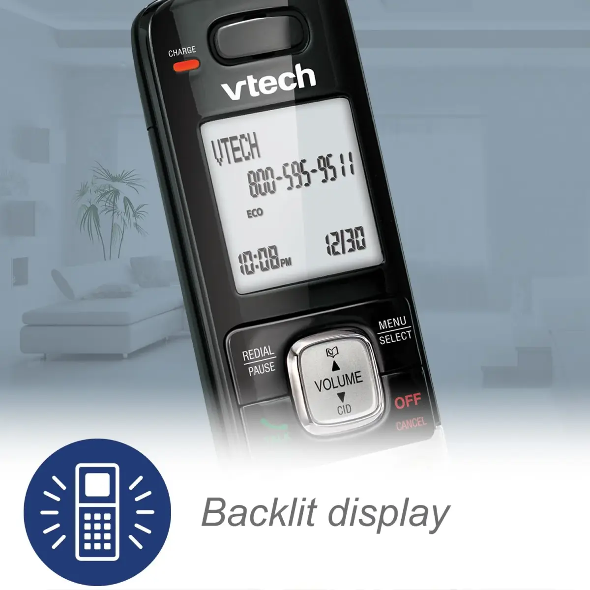 VTech CS6719 DECT 6.0 Cordless Phone with Caller ID/Call Waiting, 1 Handset Silver/Black | Full Duplex Speakerphone - view 2