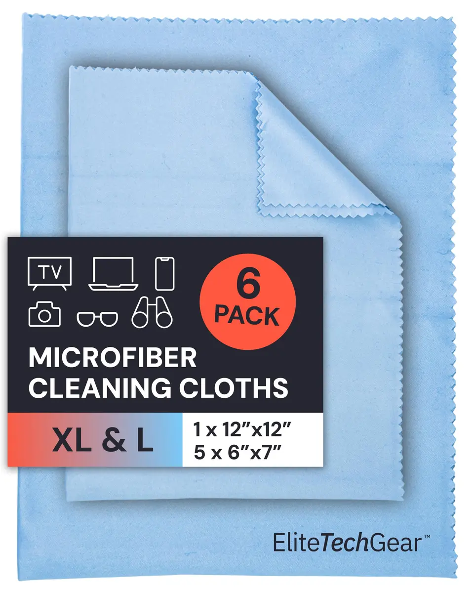 Elite Tech Gear Microfiber Eyeglass Cleaning Cloth, Blue, 6x7 & 12x12, Pack of 6 | Streak-Free, Safe for Coated Lenses - main product image