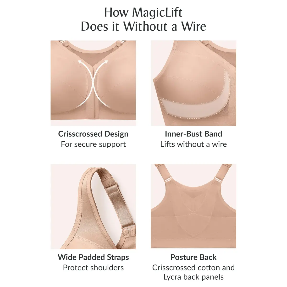 Glamorise Plus Size MagicLift Posture Support Bra 44DD | Wirefree, Front Closure, Posture Back - view 6
