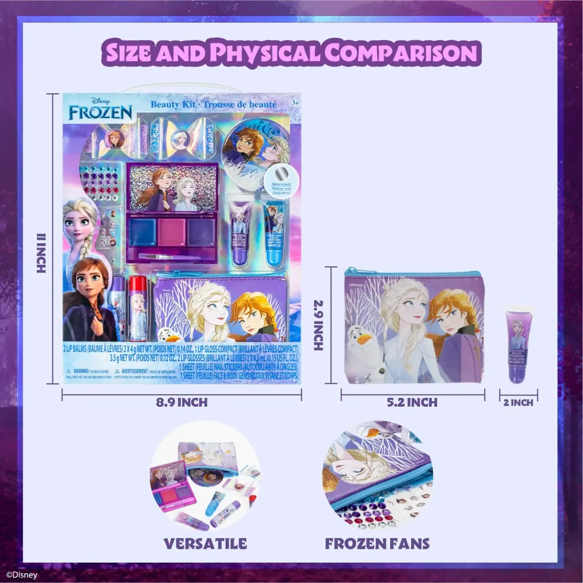 Townley Girl Disney Frozen Makeup Set with Purse, Lip Gloss & Hair Accessories, Ages 3+ | 29-Piece Sparkly Beauty Kit - view 8