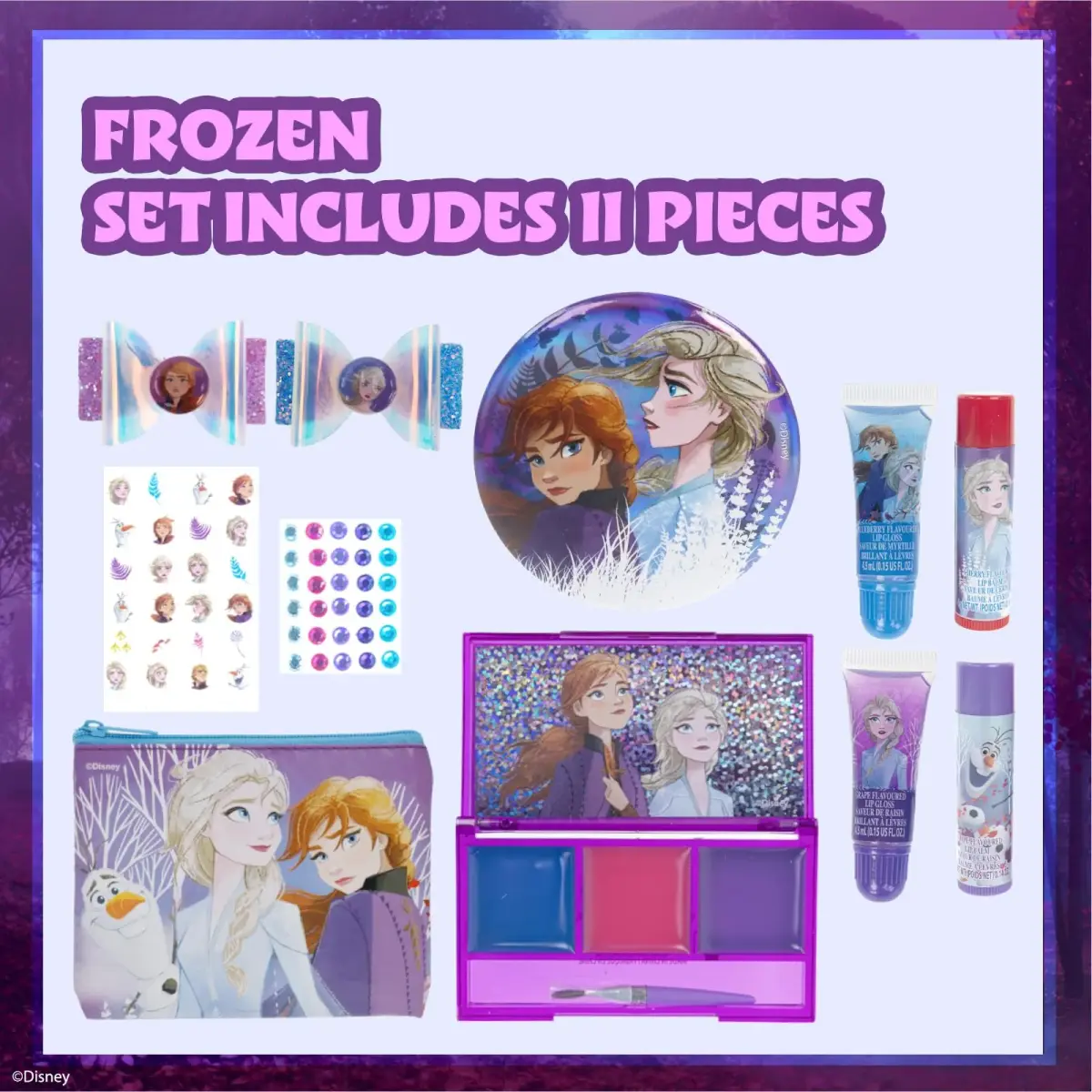 Townley Girl Disney Frozen Makeup Set with Purse, Lip Gloss & Hair Accessories, Ages 3+ | 29-Piece Sparkly Beauty Kit - view 2