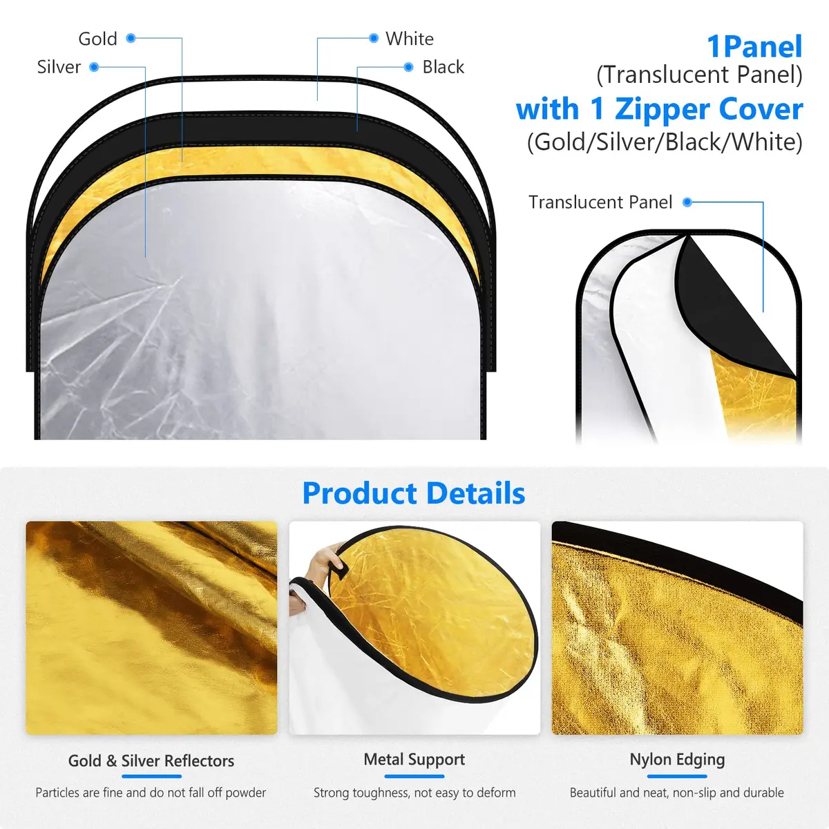 NEEWER 59"x79"/150x200cm Light Reflectors for Photography, Portable 5 in 1 - view 7