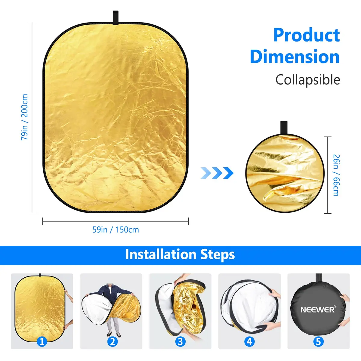 NEEWER 59"x79"/150x200cm Light Reflectors for Photography, Portable 5 in 1 - view 3