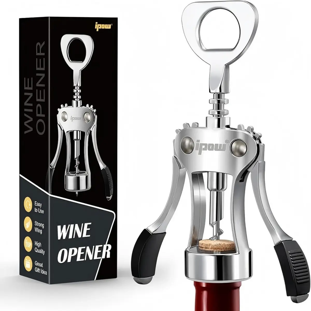 IPOW Wine Bottle Opener, Zinc Alloy Corkscrew, Effortless Cork Removal | Built for Durability & Ease - main product image