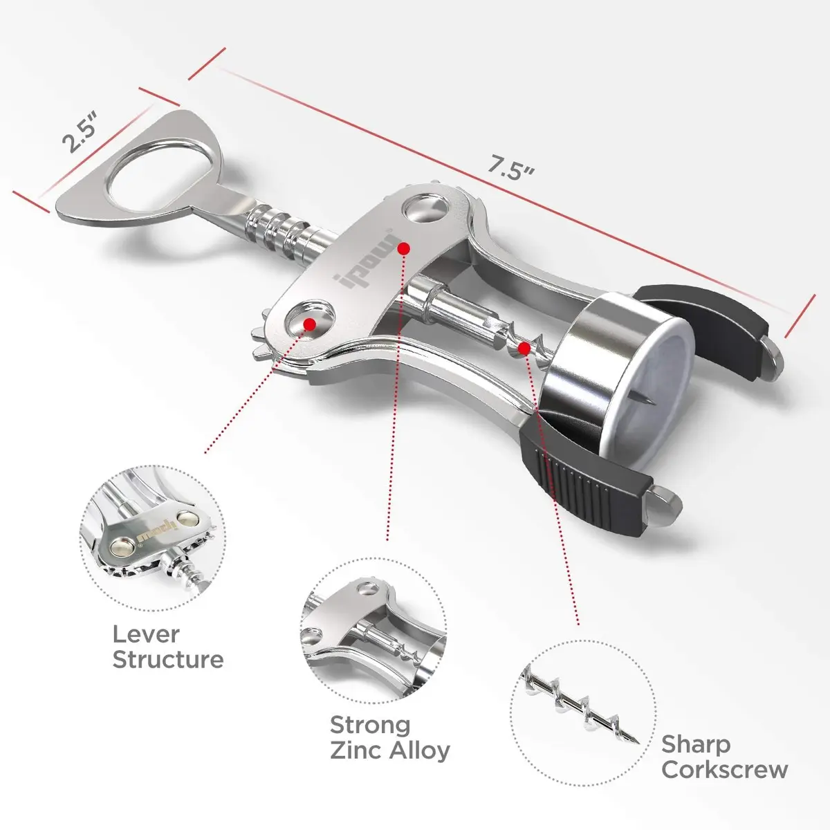 IPOW Wine Bottle Opener, Zinc Alloy Corkscrew, Effortless Cork Removal | Built for Durability & Ease - view 11