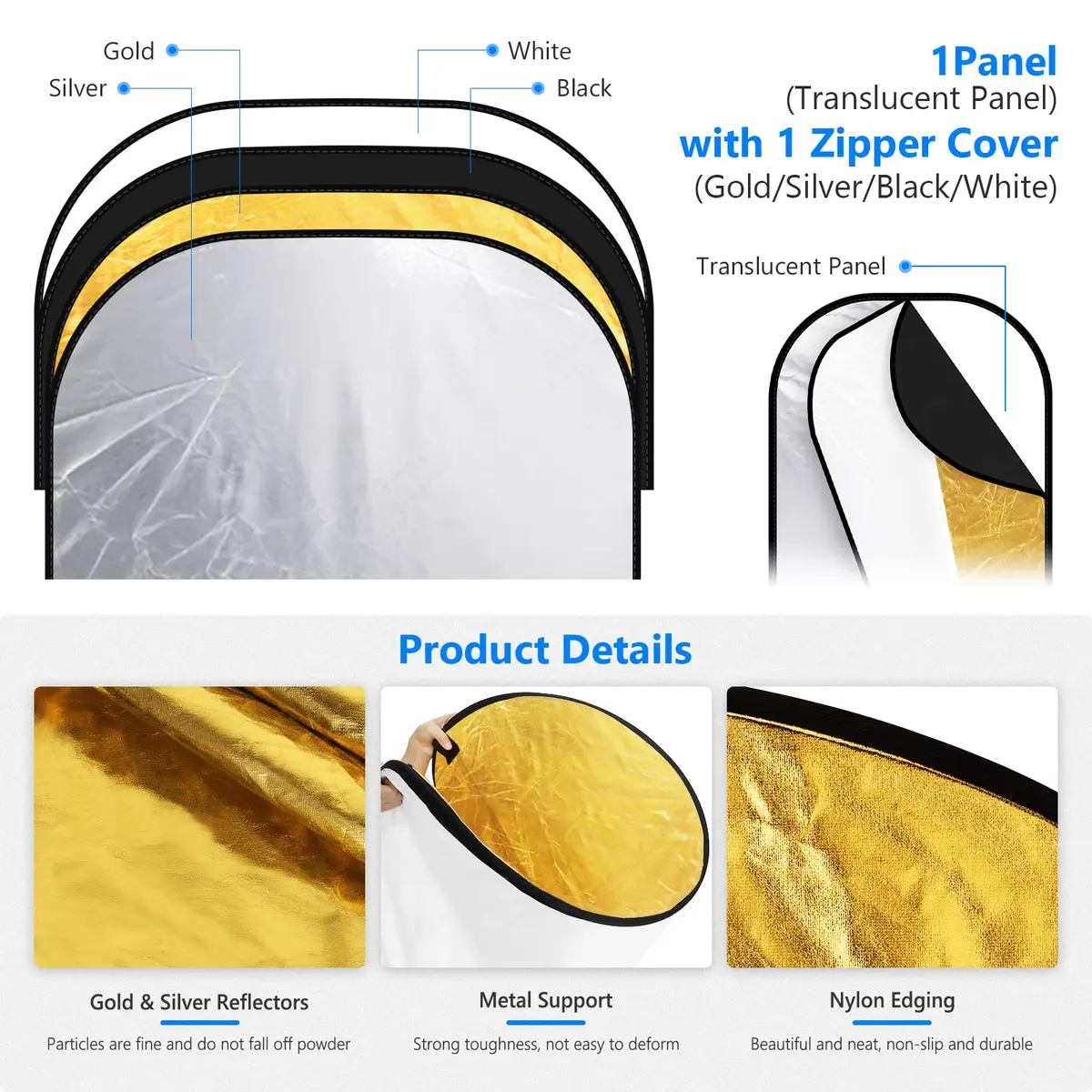 NEEWER 40"x60"/100x150cm Light Reflectors for Photography | Oval, Multi-Color Studio Reflector - view 7