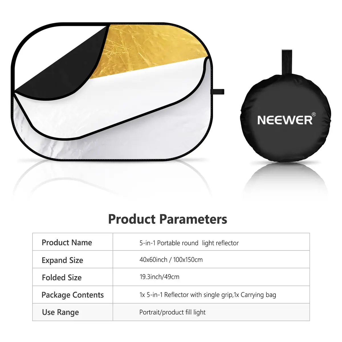 NEEWER 40"x60"/100x150cm Light Reflectors for Photography | Oval, Multi-Color Studio Reflector - view 8