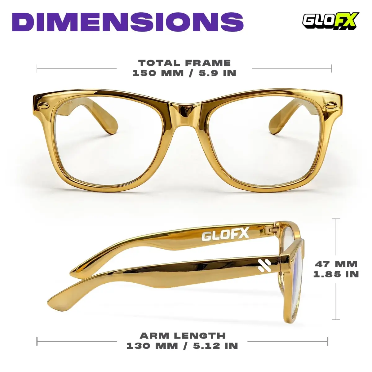 GloFX Ultimate Diffraction Glasses - Gold - 3D Prism Rainbow Effect - Great Edm, Festival, Concert, Fireworks, Christmas Lights, and Rave Accessory - Gold Frames - view 2