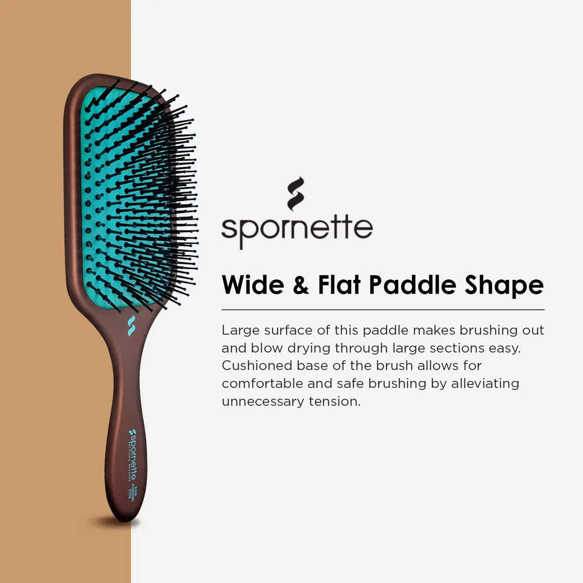 SPORNETTE Ion Fusion Paddle Hair Brush, Ionic Nylon Bristles - For Detangling, Straightening & Smoothing, Medium to Long Hair - All Hair Types For Men, Women and Children | Ionic Nylon Bristles - view 3