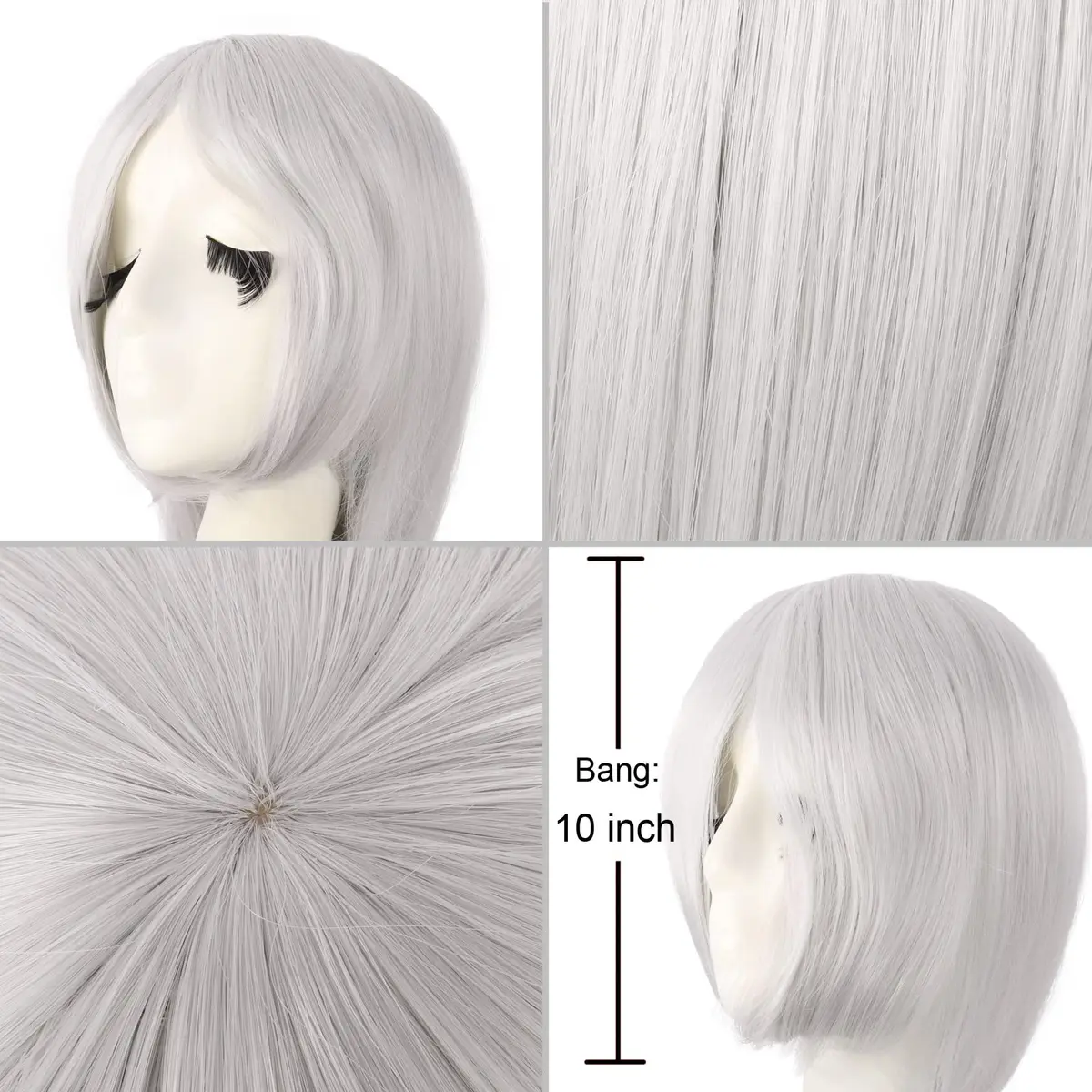 MapofBeauty Anime Long Straight Wig with Oblique Bangs, 100cm (39 Inch) Silver Gray | Heat Resistant Synthetic Fiber - view 5