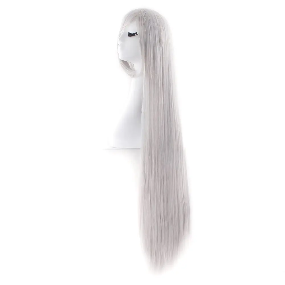 MapofBeauty Anime Long Straight Wig with Oblique Bangs, 100cm (39 Inch) Silver Gray | Heat Resistant Synthetic Fiber - view 2
