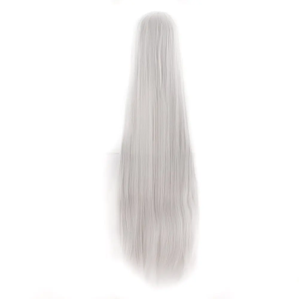 MapofBeauty Anime Long Straight Wig with Oblique Bangs, 100cm (39 Inch) Silver Gray | Heat Resistant Synthetic Fiber - view 3