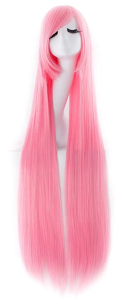 MapofBeauty Light Pink Anime Long Straight Wig 100cm (40 Inch) | Oblique Bangs Cosplay Hair - main product image