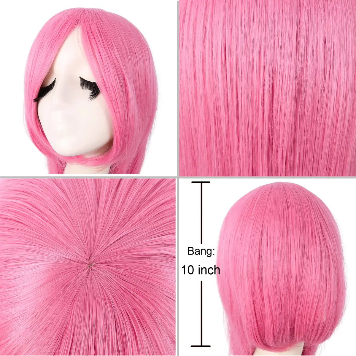 MapofBeauty Light Pink Anime Long Straight Wig 100cm (40 Inch) | Oblique Bangs Cosplay Hair - view 5