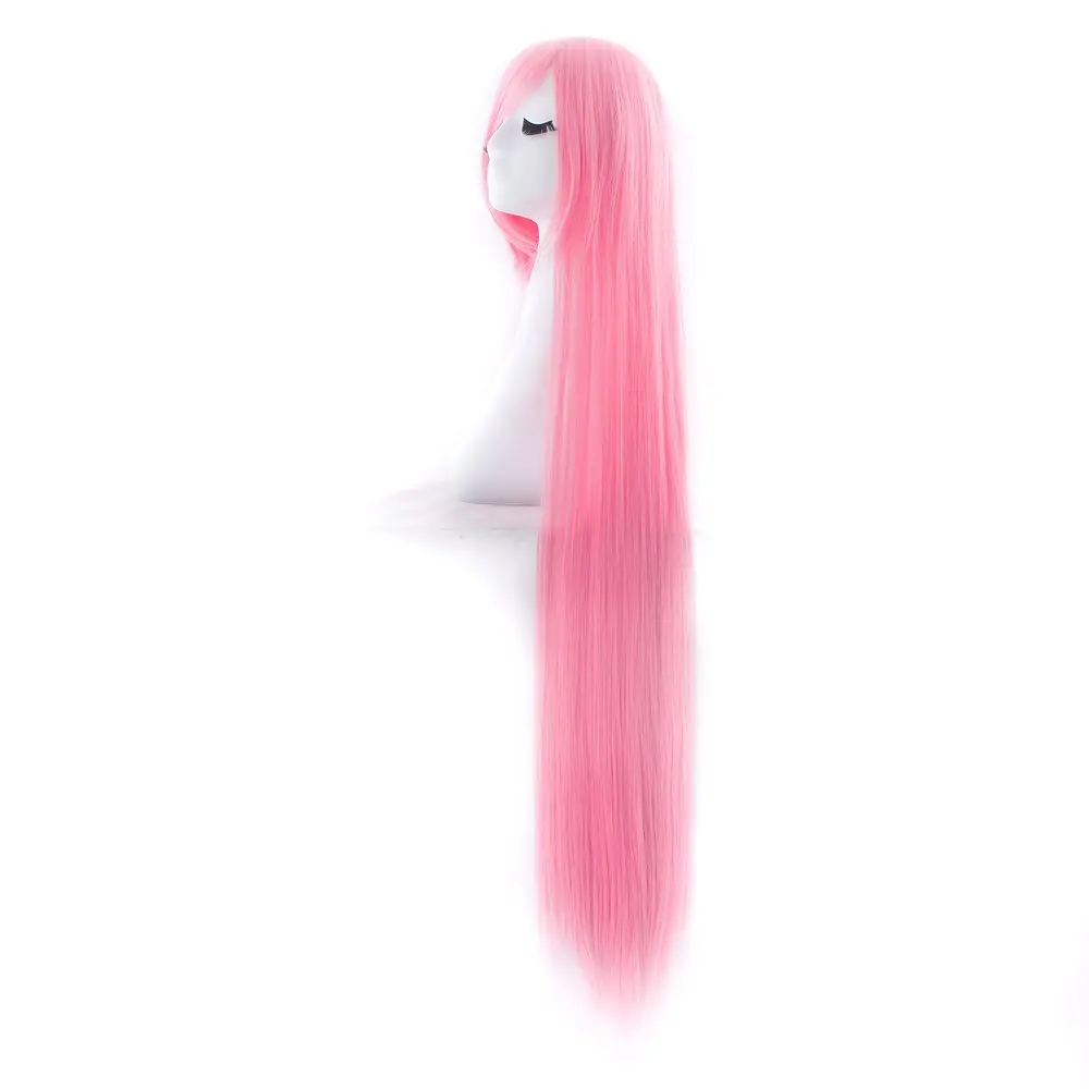 MapofBeauty Light Pink Anime Long Straight Wig 100cm (40 Inch) | Oblique Bangs Cosplay Hair - view 2