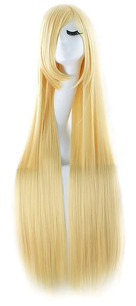 MapofBeauty 40 Inch Oblique Bangs Anime Long Straight Wig, Blonde | High Temp Fiber, Adjustable Cap - main product image