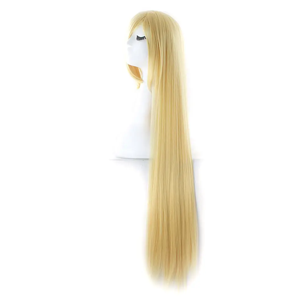 MapofBeauty 40 Inch Oblique Bangs Anime Long Straight Wig, Blonde | High Temp Fiber, Adjustable Cap - view 2