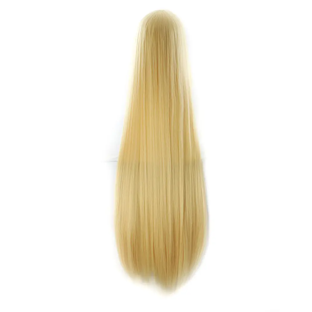 MapofBeauty 40 Inch Oblique Bangs Anime Long Straight Wig, Blonde | High Temp Fiber, Adjustable Cap - view 3