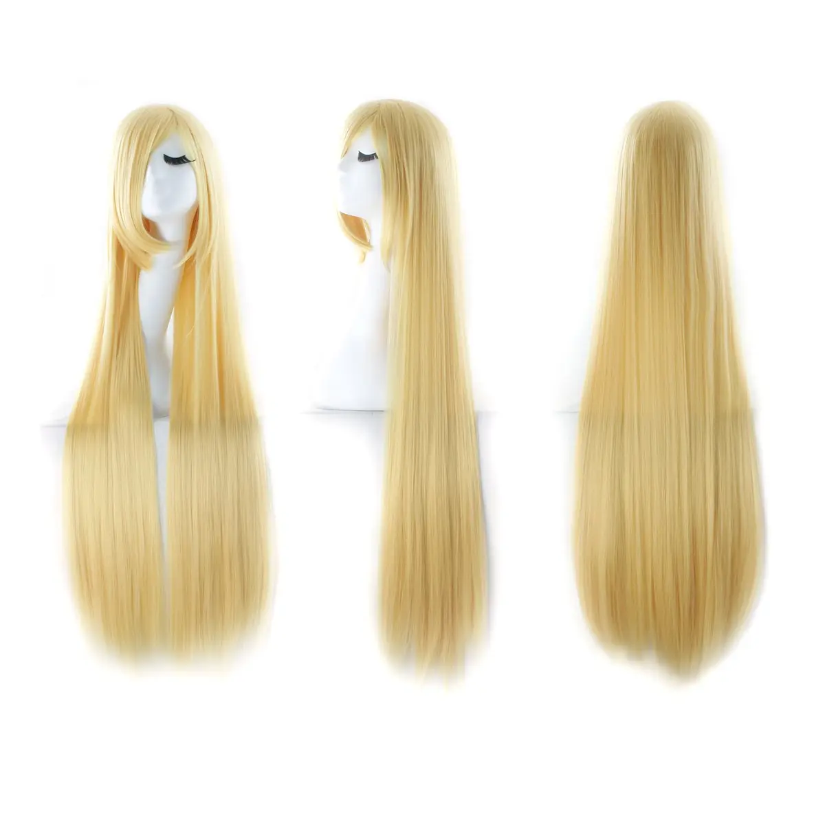 MapofBeauty 40 Inch Oblique Bangs Anime Long Straight Wig, Blonde | High Temp Fiber, Adjustable Cap - view 4