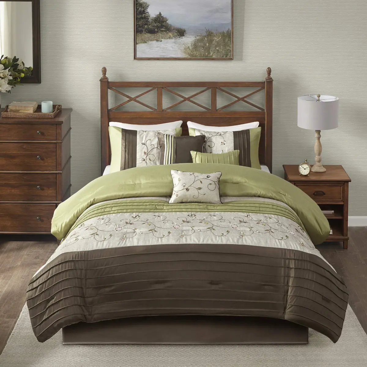 Madison Park Comforter Set King | Floral Faux Silk Embroidered 7PC | All Season - view 3