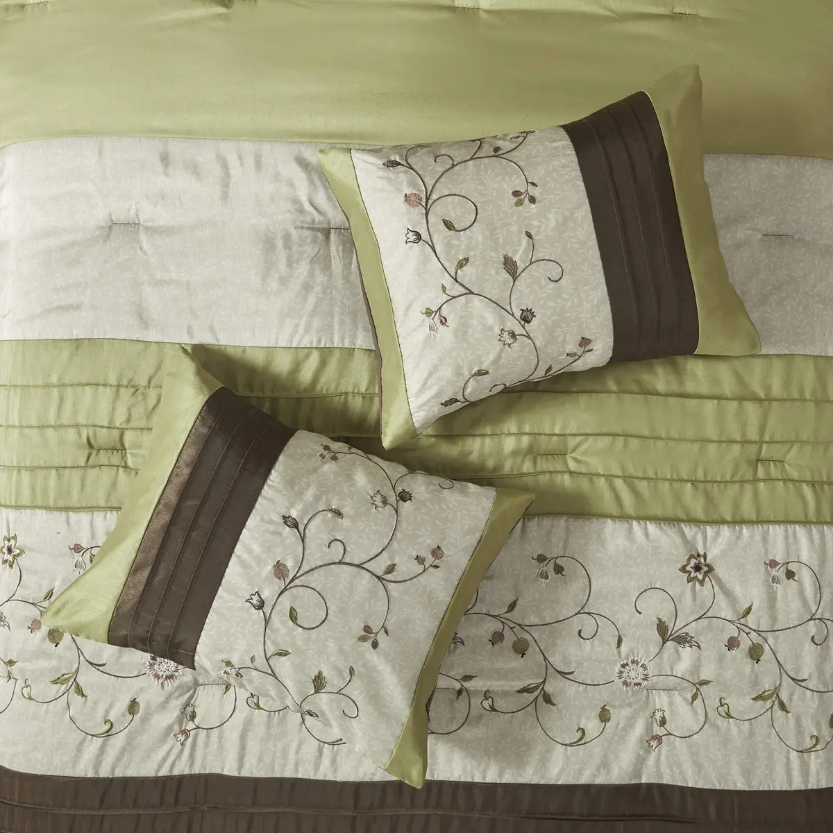 Madison Park Comforter Set King | Floral Faux Silk Embroidered 7PC | All Season - view 4
