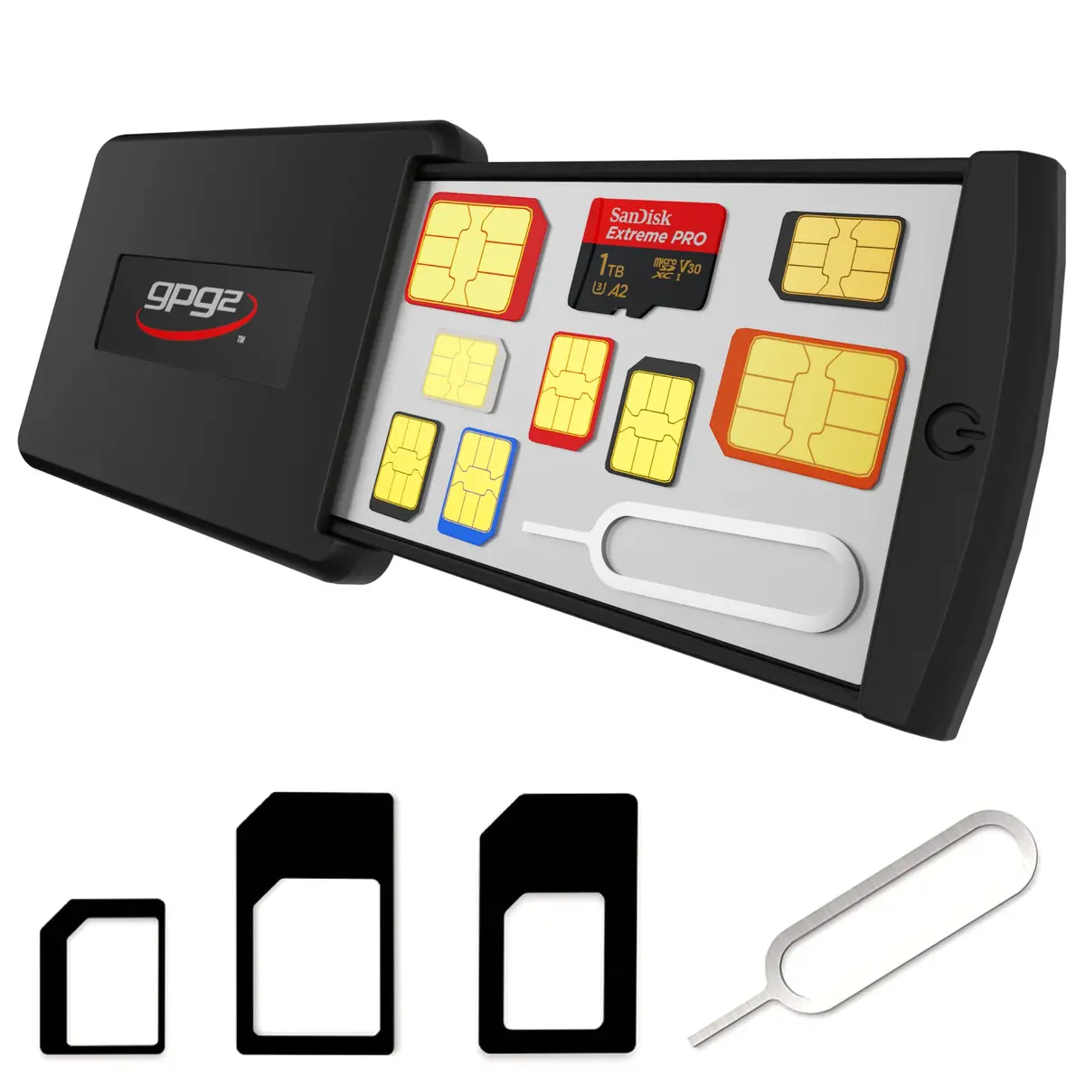 GPG2 SIM Card & Micro SD Organizer Case 3.2" x 2" | Secure Travel Storage (120 chars) - main product image
