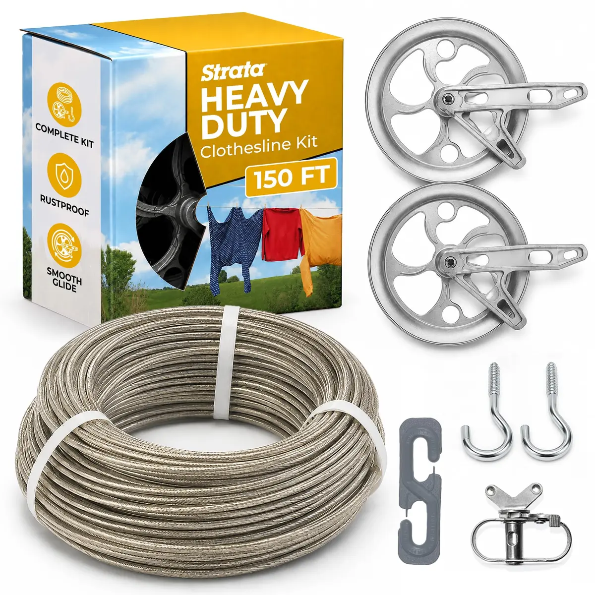 Strata Heavy-Duty Clothesline Kit, 150 ft Steel Cable | Outdoor Laundry Solution for India - main product image
