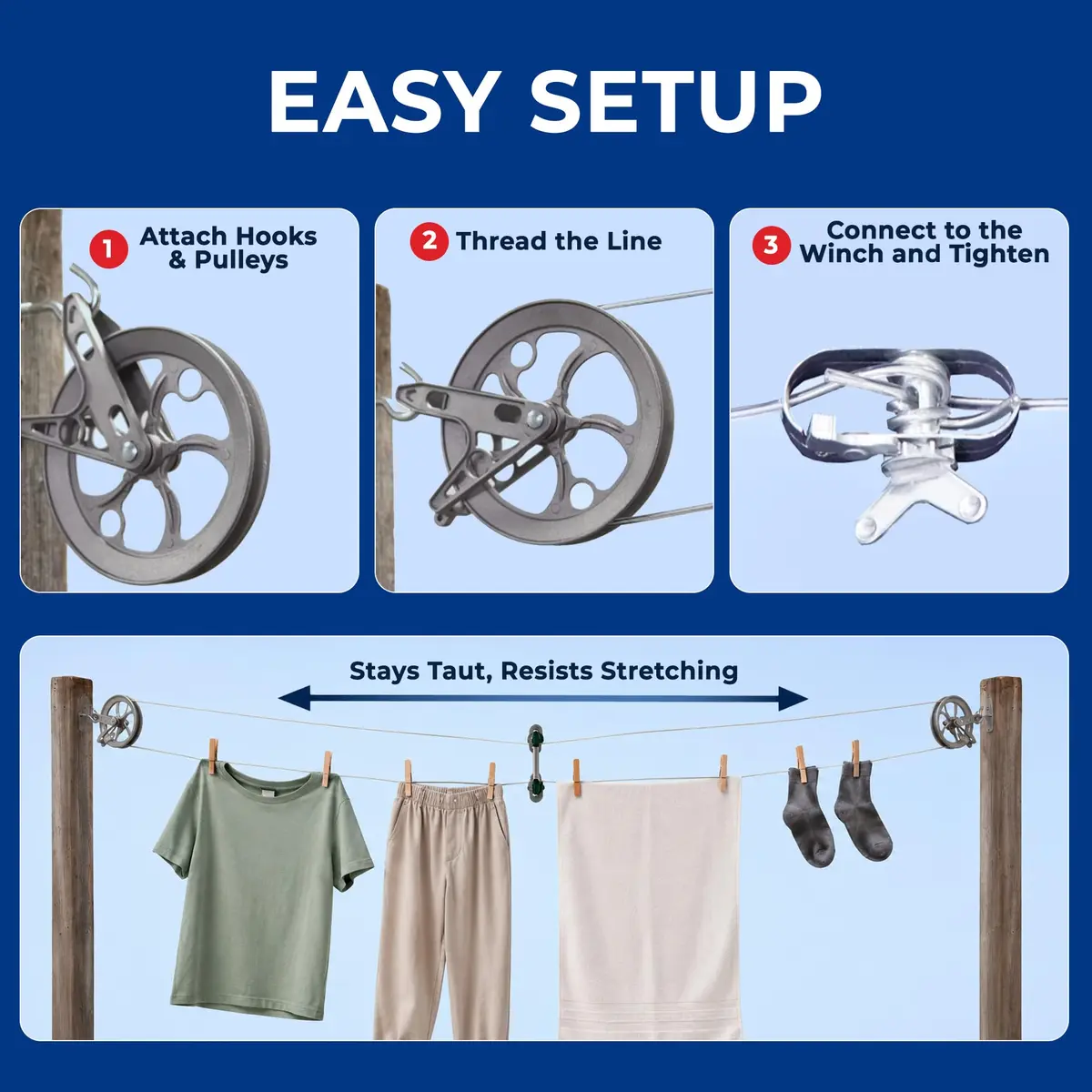 Strata Heavy-Duty Clothesline Kit, 150 ft Steel Cable | Outdoor Laundry Solution for India - view 5