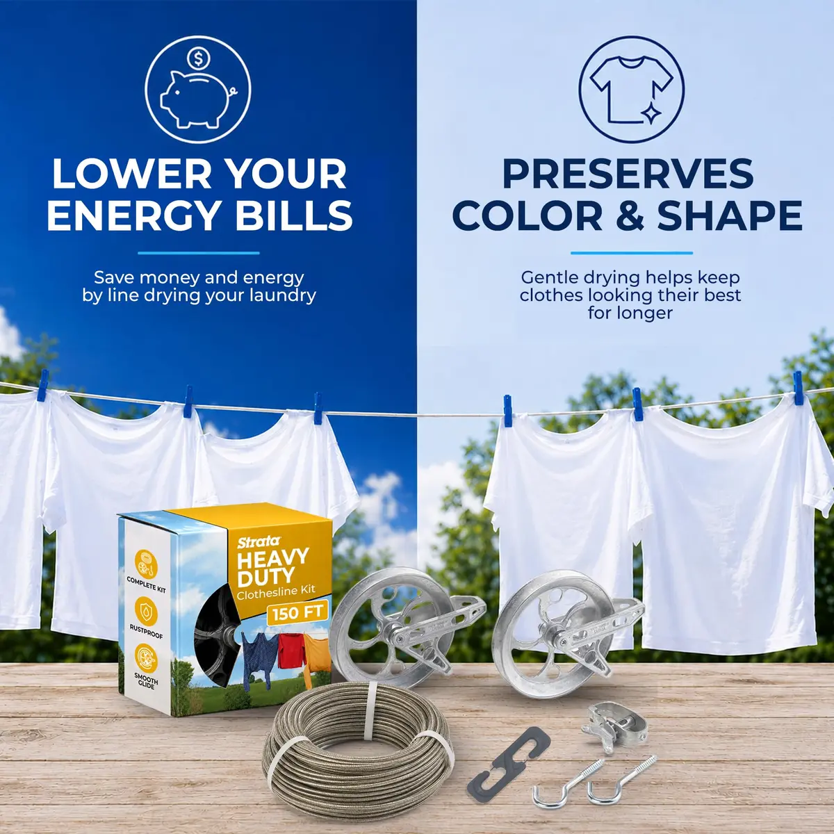 Strata Heavy-Duty Clothesline Kit, 150 ft Steel Cable | Outdoor Laundry Solution for India - view 7