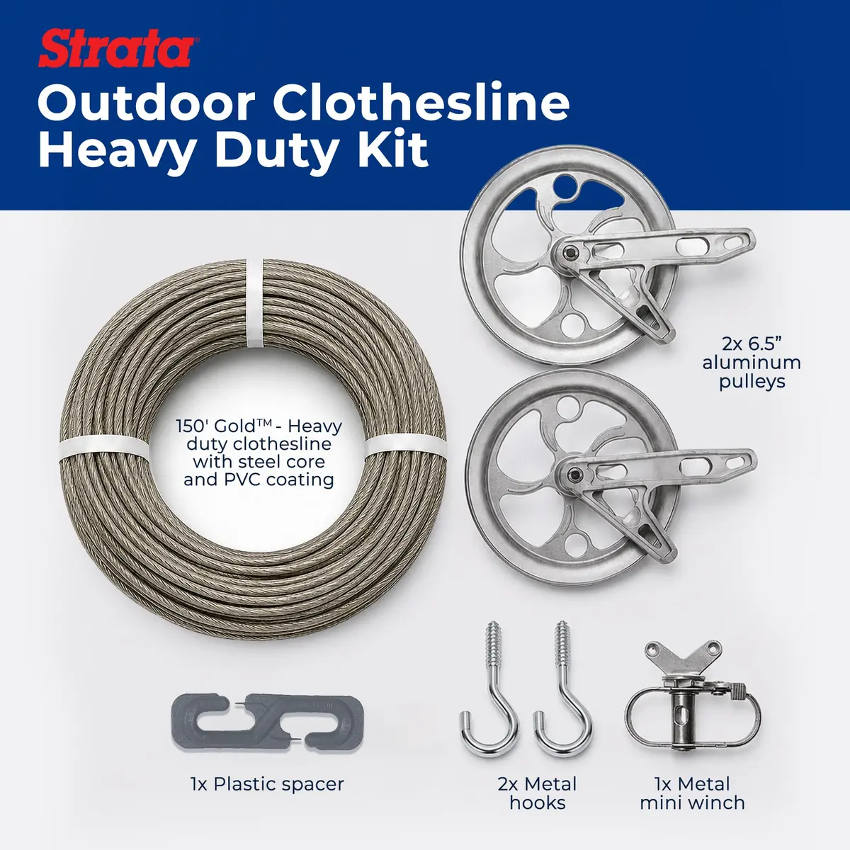 Strata Heavy-Duty Clothesline Kit, 150 ft Steel Cable | Outdoor Laundry Solution for India - view 4