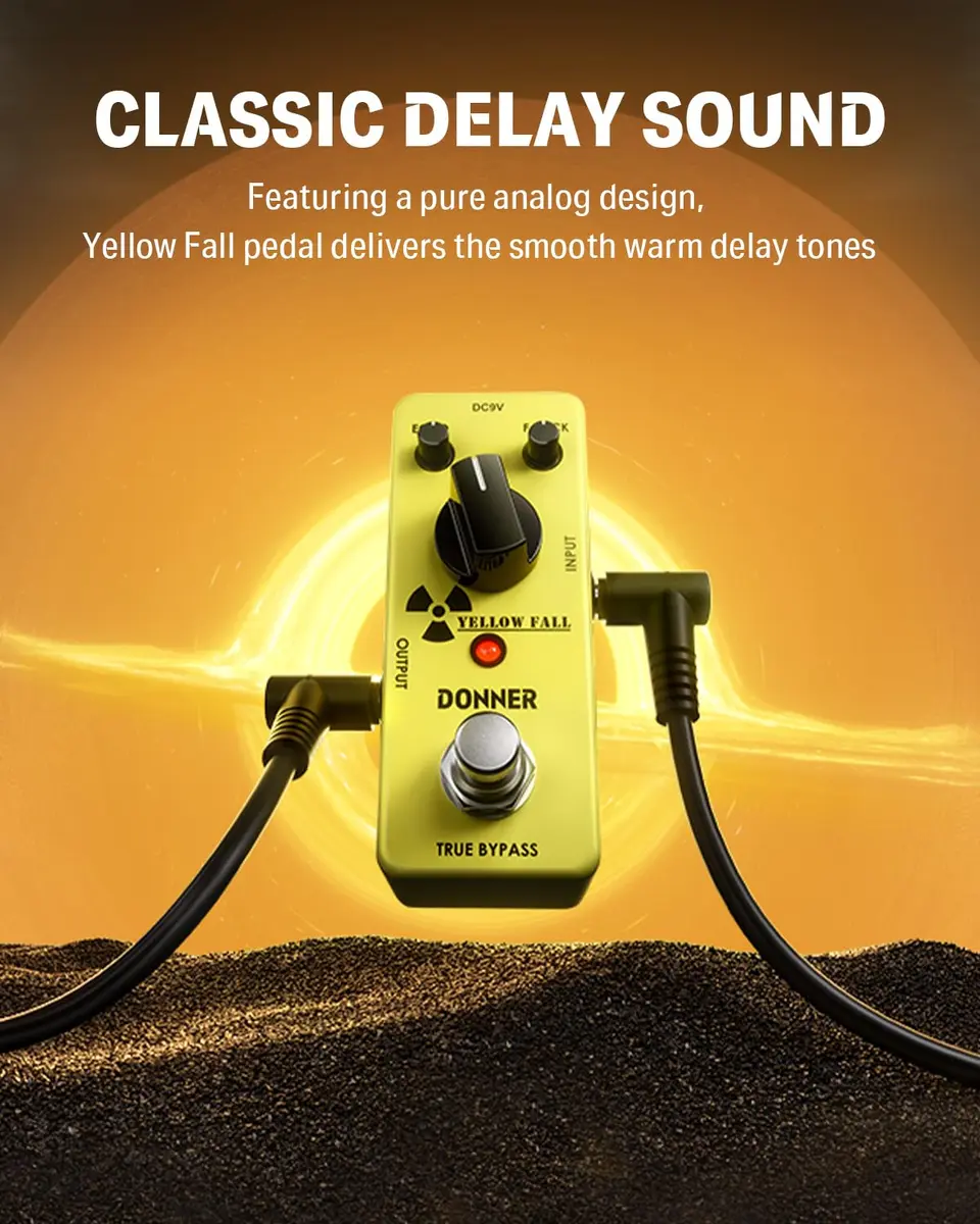 Donner Guitar Delay Pedal Yellow Fall | Vintage Analog Delay, True Bypass, Compact 9V Effect Pedal - view 2