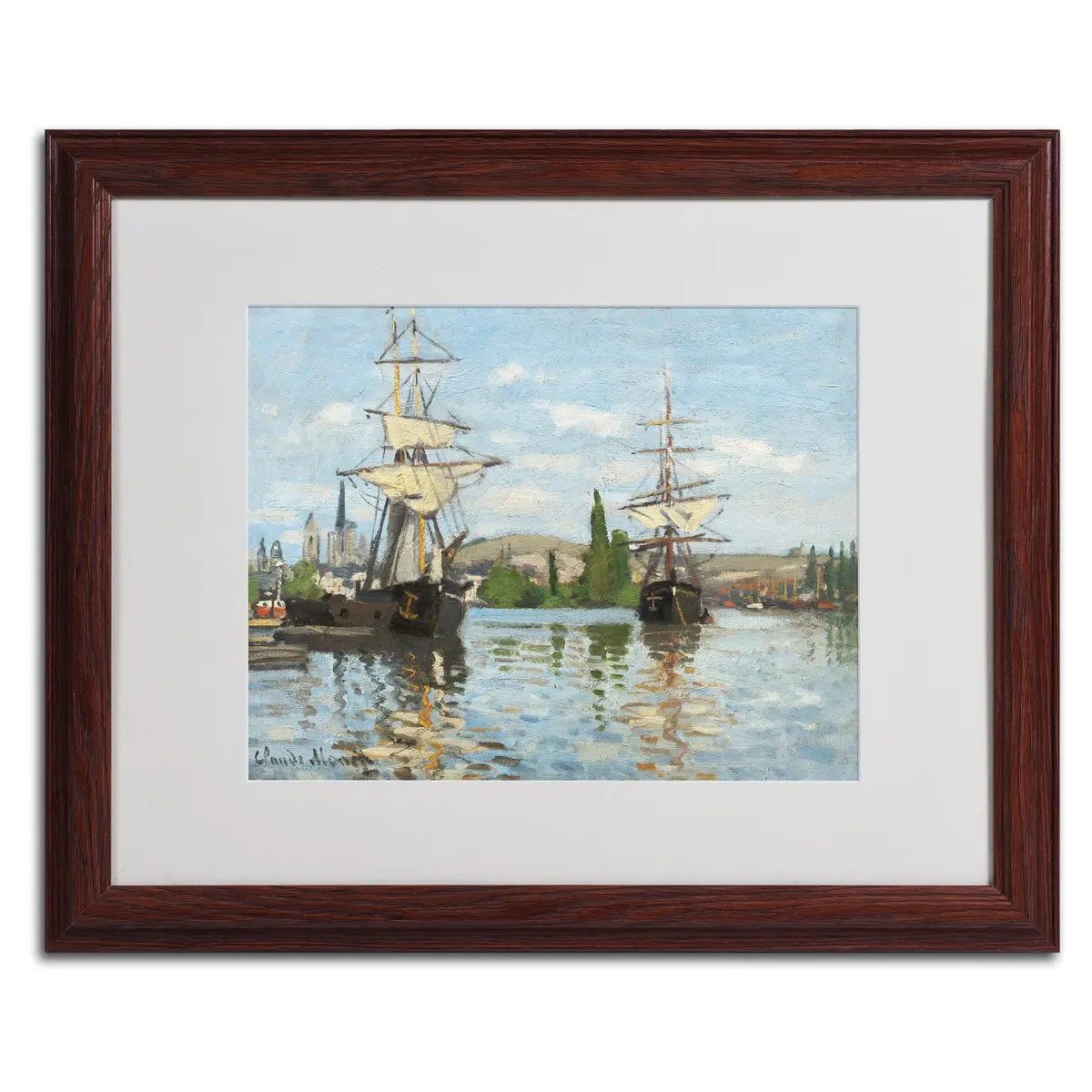 Trademark Fine Art Ships Riding on The Seine Canvas Wall Art by Claude Monet with Wood Frame, 16 by 20-Inch | Impressionist Landscape - view 2
