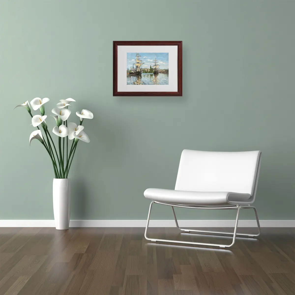 Trademark Fine Art Ships Riding on The Seine Canvas Wall Art by Claude Monet with Wood Frame, 16 by 20-Inch | Impressionist Landscape - view 3