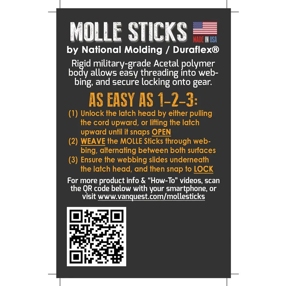 VANQUEST 5" MOLLE Sticks (4 Pack) Wolf Gray | Quick-Release PALS Webbing Attachments - view 4