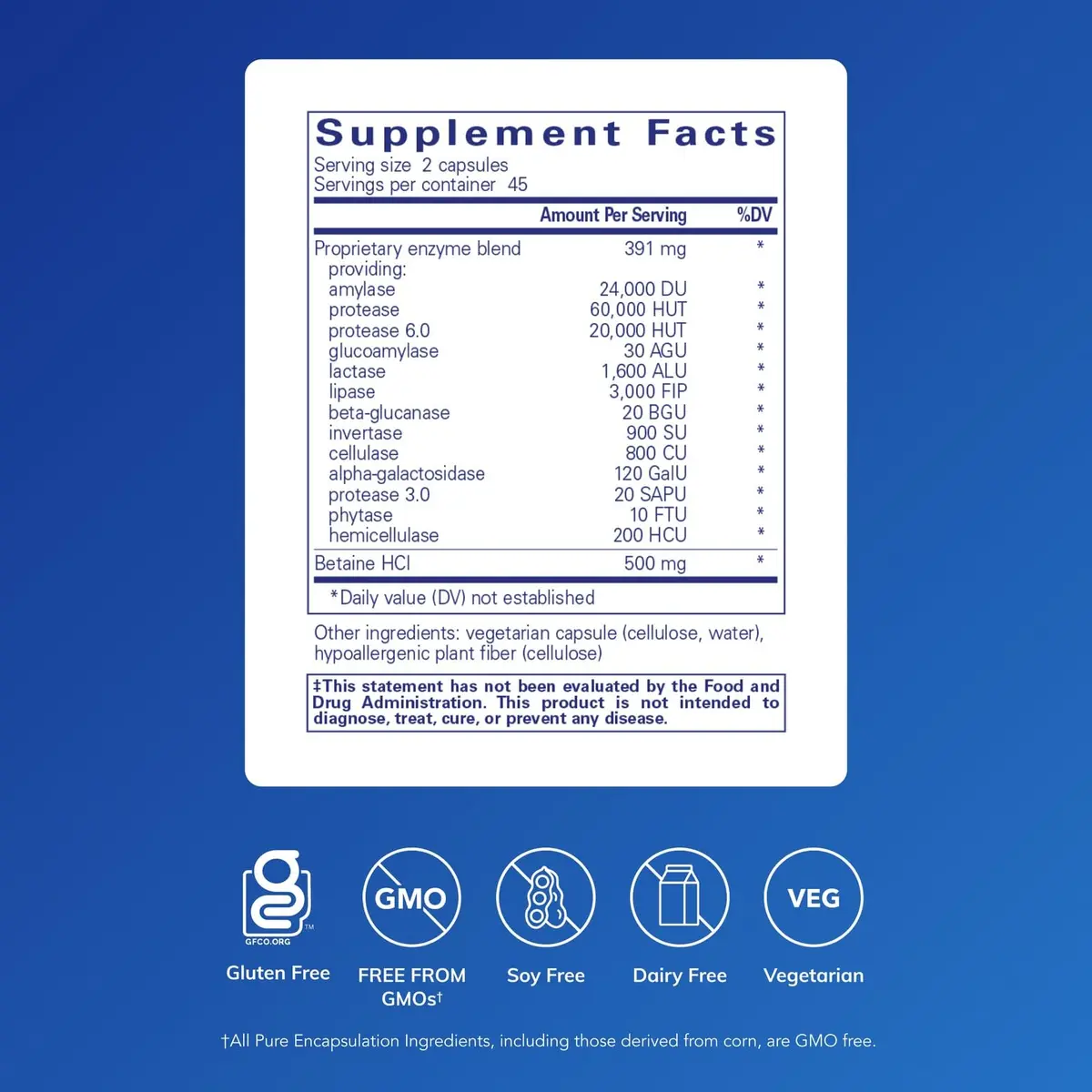 Pure Encapsulations Digestive Enzymes Ultra with Betaine HCl 90 Capsules | Supports Protein, Carb, Fiber, Dairy Digestion - view 2